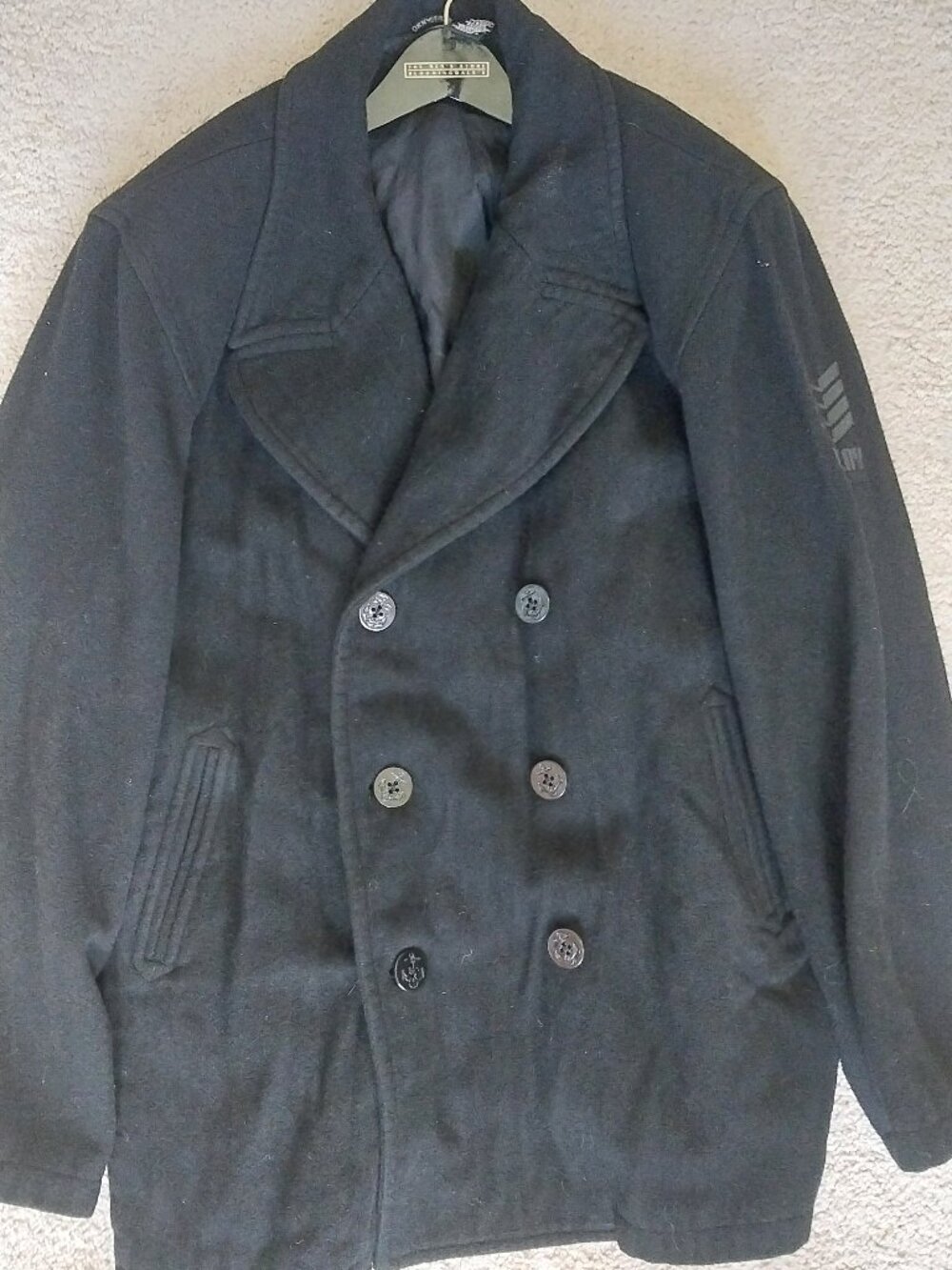 DKNY Jeans Black Wool Pea Coat XL